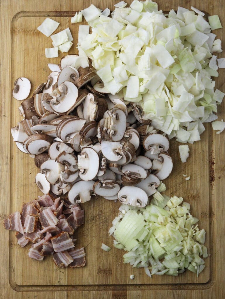 image showing how to cut the ingredients into smaller pieces